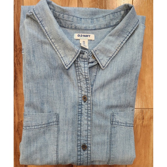 XXL Old Navy Chambray Blue Jean SHIRT Button L/S Preppy Nautical 2X Chest to 52 - Picture 1 of 8